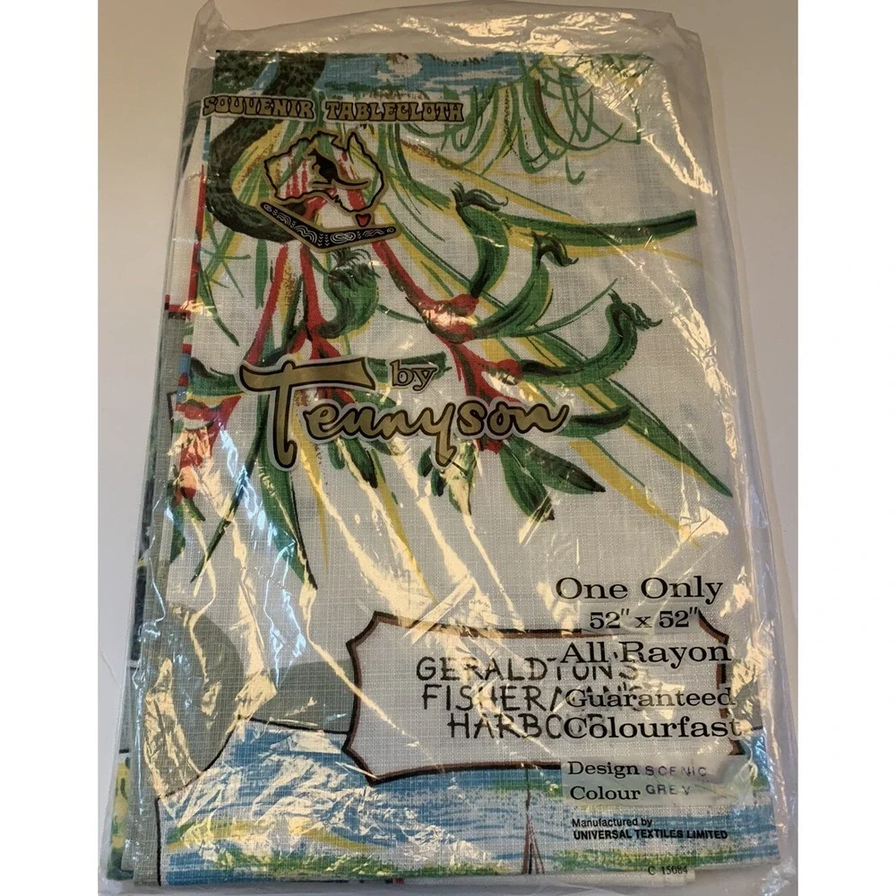 Vintage Australia Souvenir Tablecloth by Tennyson Bright Colors 52